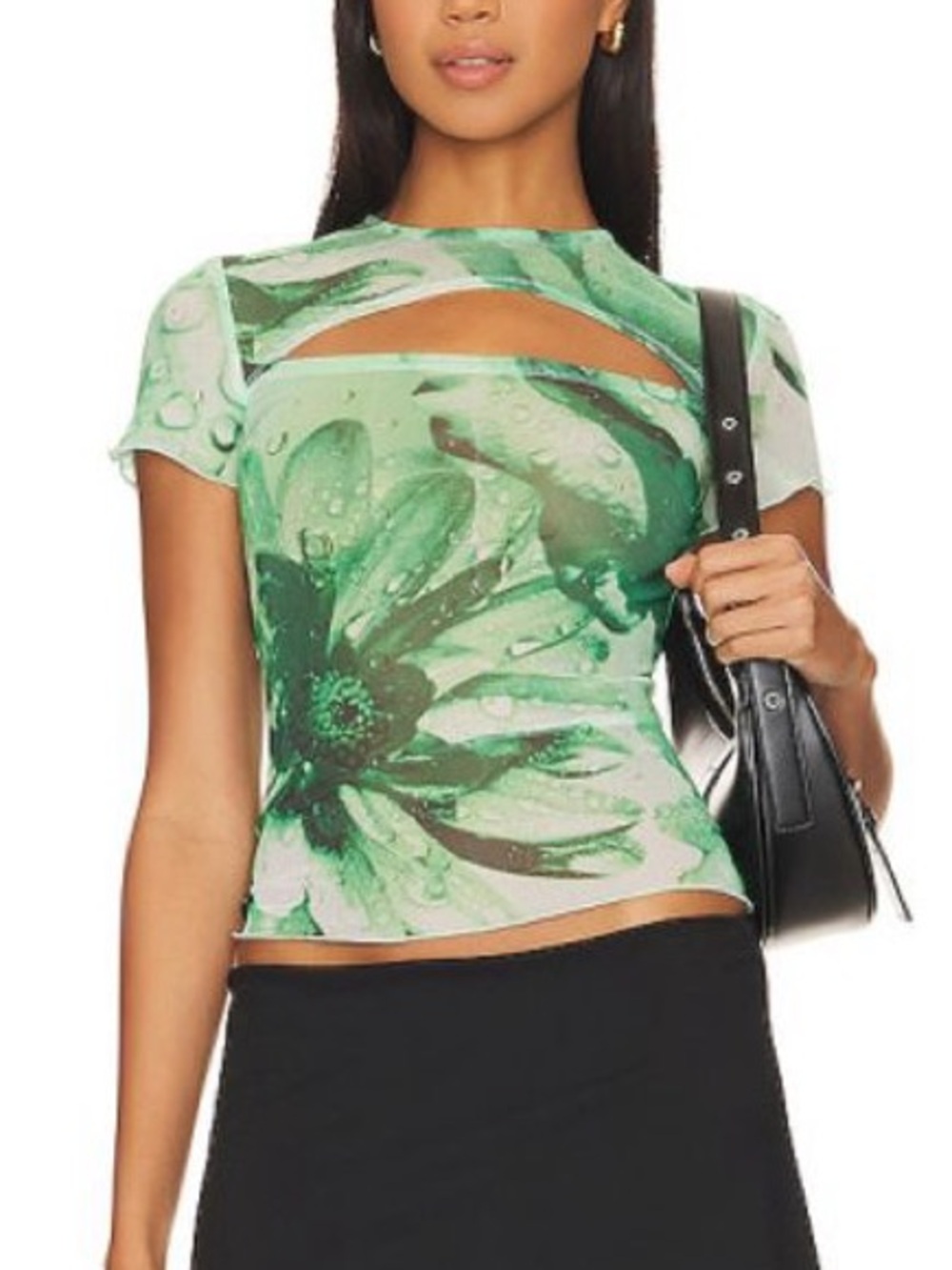 Miaou Green Floral Cutout Mesh Tee